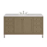 Chicago 60" Single Vanity, Walnut Whisper, w/ 3 CM Ethereal Noctis Silestone Top w/ FreePower Wireless Charger