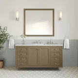 Chicago 60" Single Vanity, Walnut Whisper, w/ 3 CM Ethereal Noctis Silestone Top w/ FreePower Wireless Charger