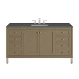 Chicago 60" Single Vanity, Walnut Whisper, w/ 3 CM Parisien Bleu Silestone® Top w/FreePower Wireless Charger