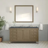 Chicago 60" Single Vanity, Walnut Whisper, w/ 3 CM Parisien Bleu Silestone® Top w/FreePower Wireless Charger