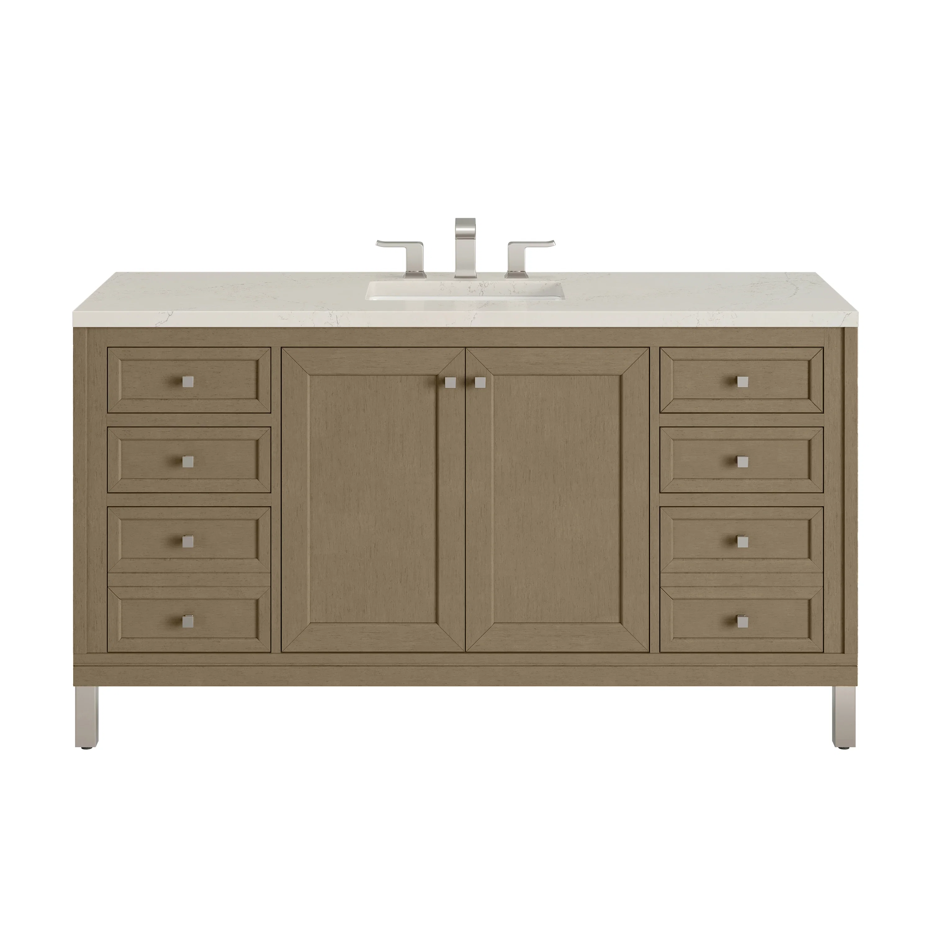 Chicago 60" Single Vanity, Walnut Whisper, w/ 3 CM Siberian Silestone Top w/FreePower Wireless Charger