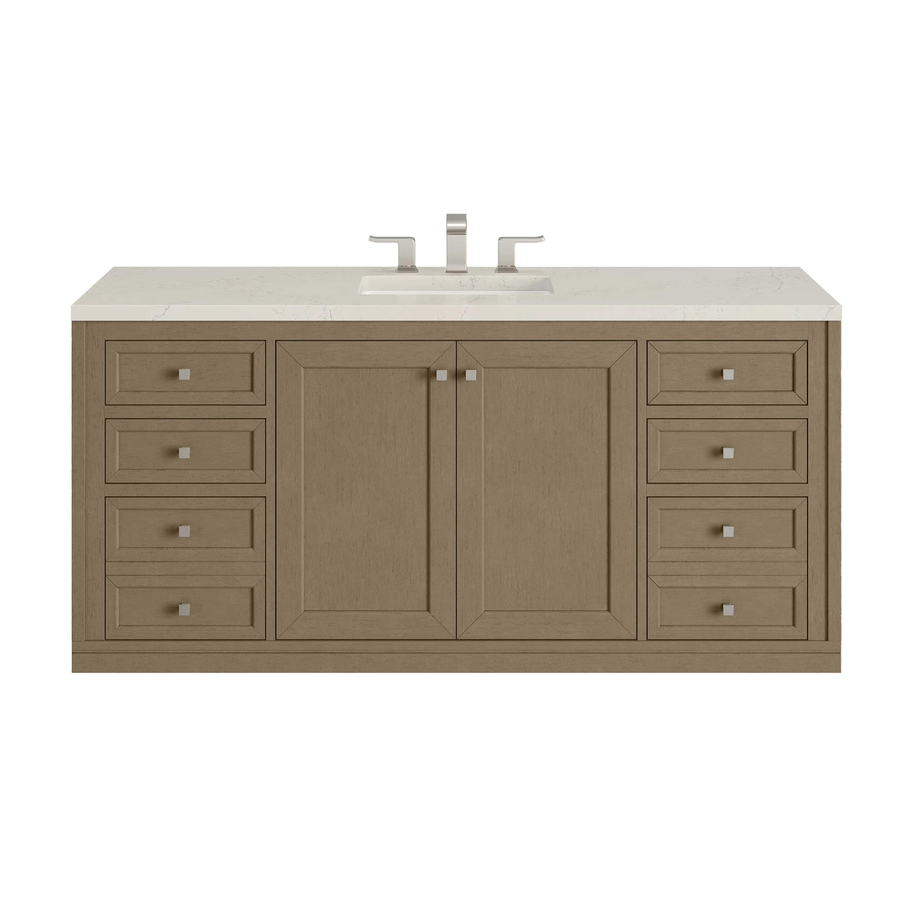 Chicago 60" Single Vanity, Walnut Whisper, w/ 3 CM Siberian Silestone Top w/FreePower Wireless Charger