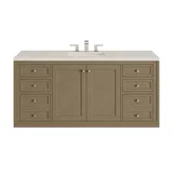 Chicago 60" Single Vanity, Walnut Whisper, w/ 3 CM Siberian Silestone Top w/FreePower Wireless Charger