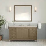 Chicago 60" Single Vanity, Walnut Whisper, w/ 3 CM Siberian Silestone Top w/FreePower Wireless Charger