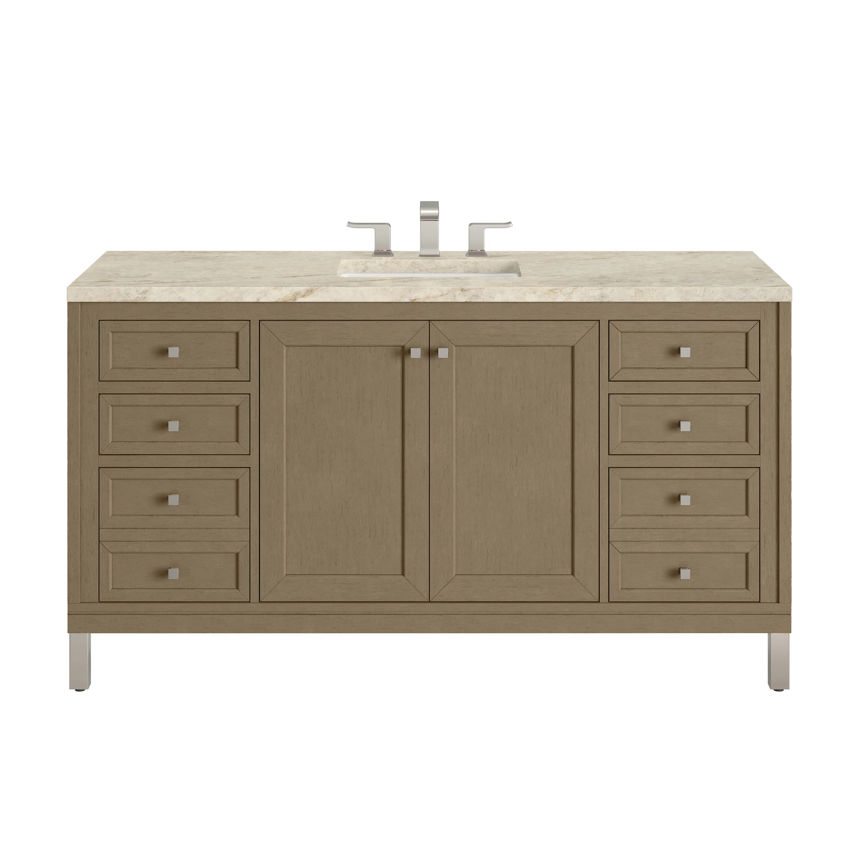 Chicago 60" Single Vanity, Walnut Whisper, w/ 3 CM Tajnar Eclos Top w/FreePower Wireless Charger
