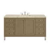 Chicago 60" Single Vanity, Walnut Whisper, w/ 3 CM Tajnar Eclos Top w/FreePower Wireless Charger