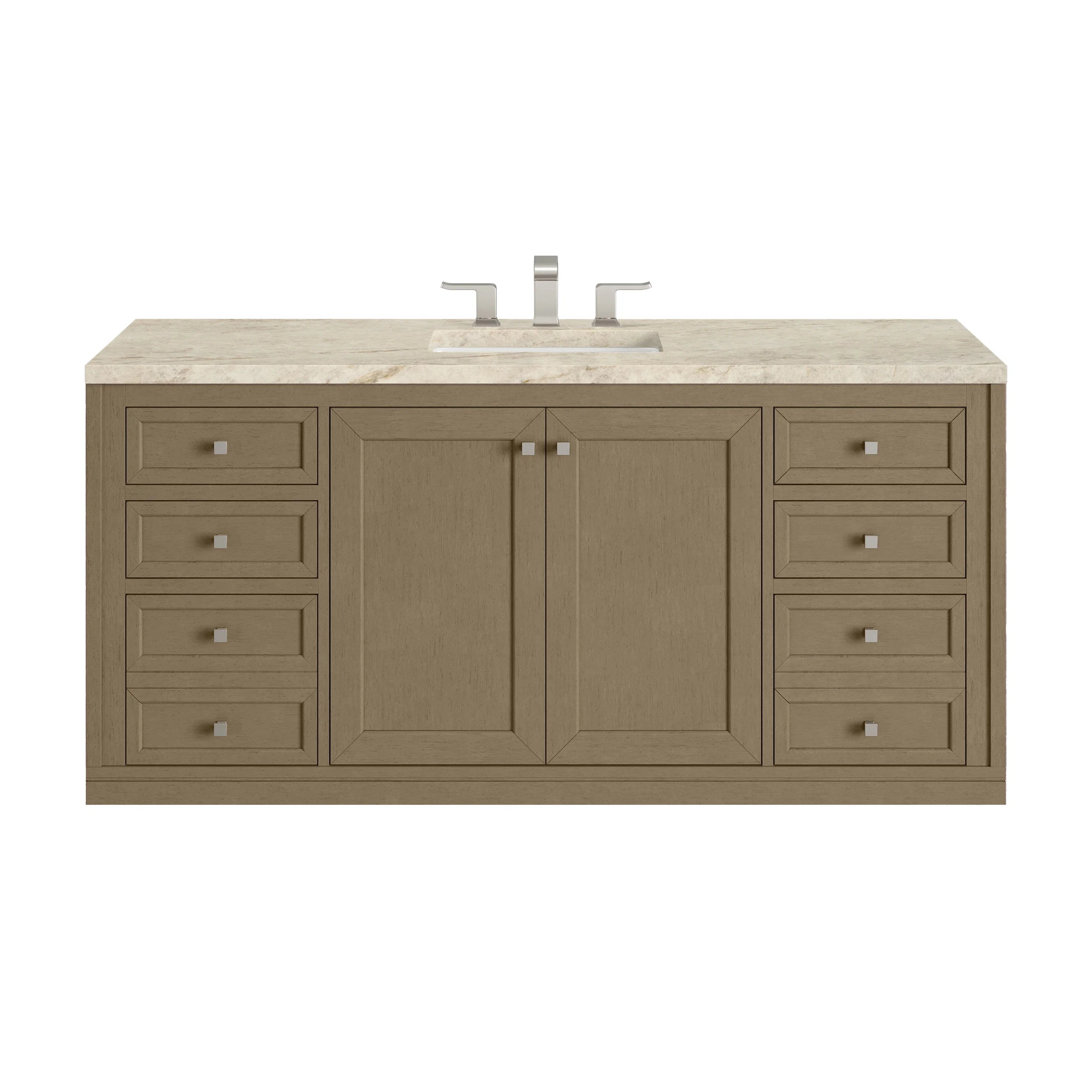 Chicago 60" Single Vanity, Walnut Whisper, w/ 3 CM Tajnar Eclos Top w/FreePower Wireless Charger