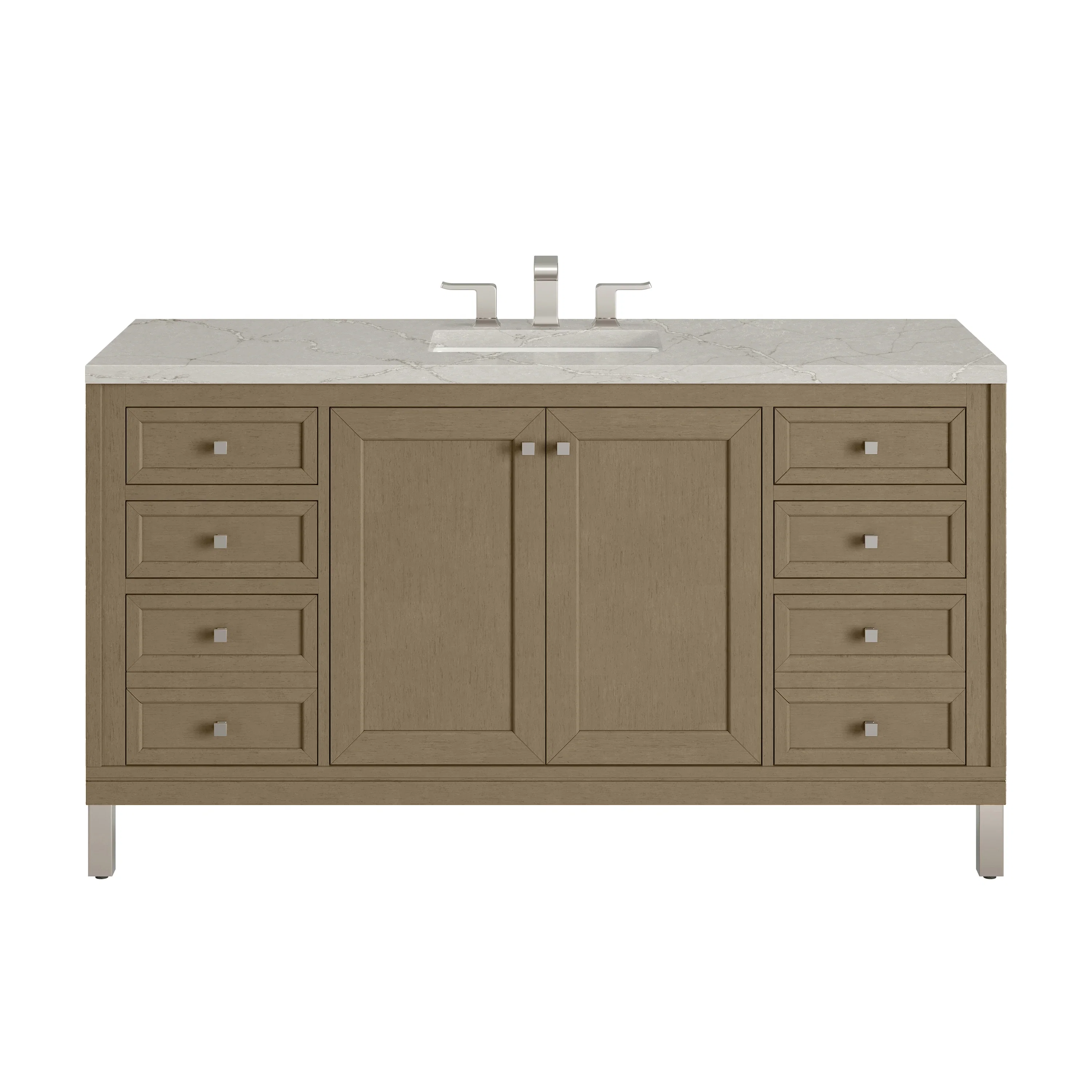 Chicago 60" Single Vanity, Walnut Whisper, w/ 3 CM Victorian Silver Silestone Top w/ FreePower Wireless Charger