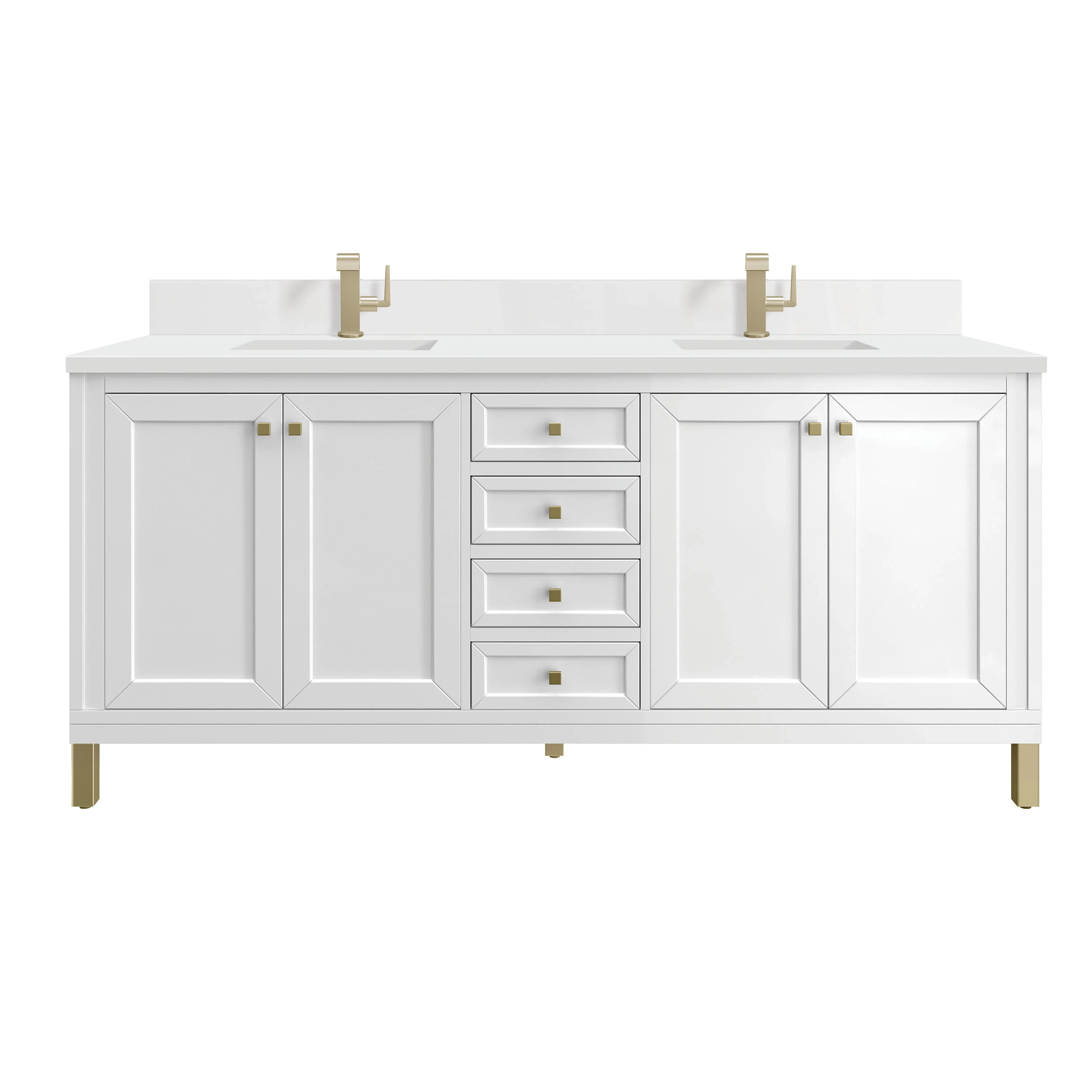 Chicago 72" Double Vanity, Glossy White, w/ Single Hole 3CM White Zeus Silestone® Top & Backsplash
