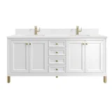 Chicago 72" Double Vanity, Glossy White, w/ Single Hole 3CM White Zeus Silestone® Top & Backsplash