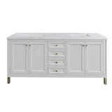 Chicago 72" Double Vanity, Glossy White, w/ 3 CM Carrara Marble Top