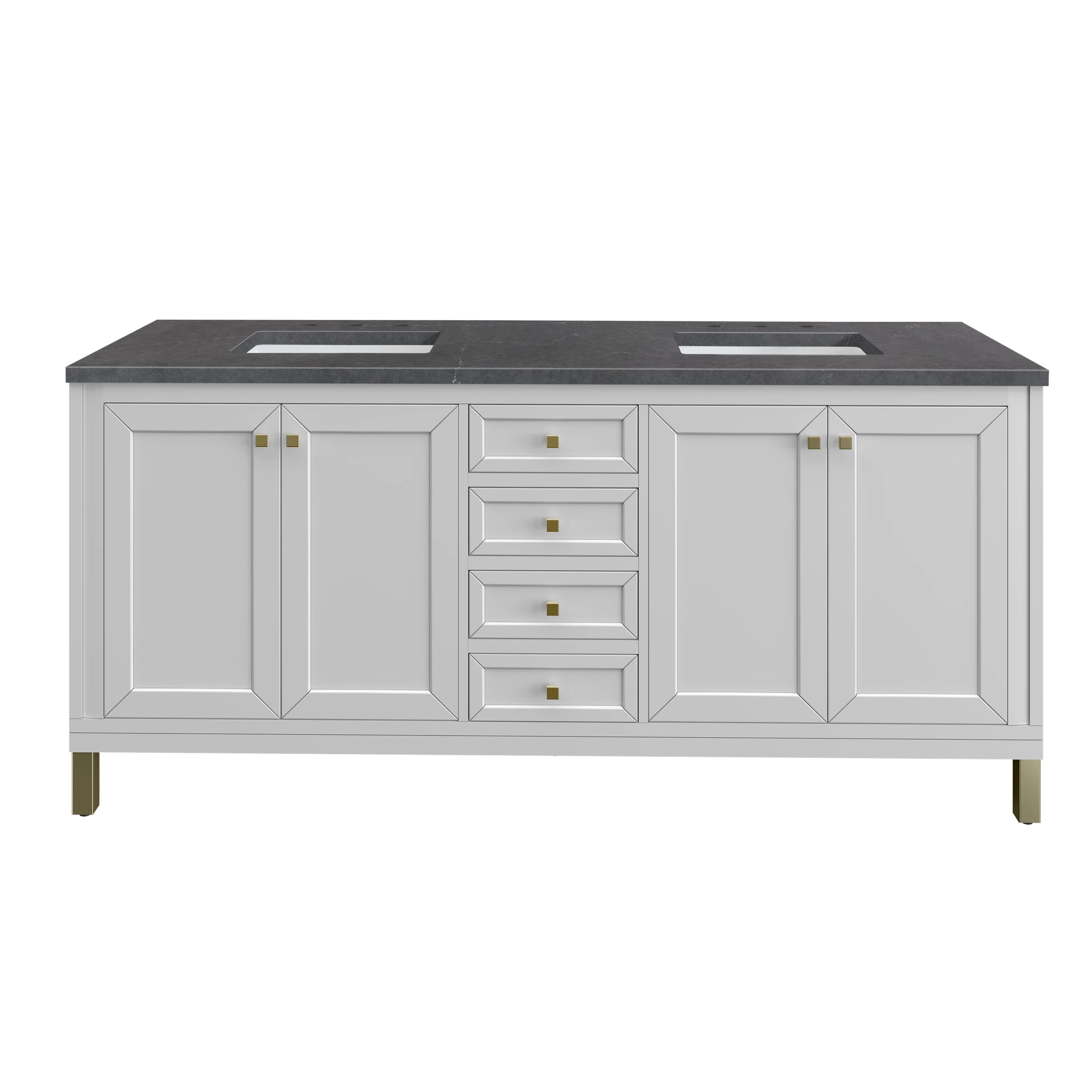 Chicago 72" Double Vanity, Glossy White, w/ 3 CM Charcoal Soapstone Silestone® Top