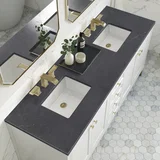 Chicago 72" Double Vanity, Glossy White, w/ 3 CM Charcoal Soapstone Silestone® Top