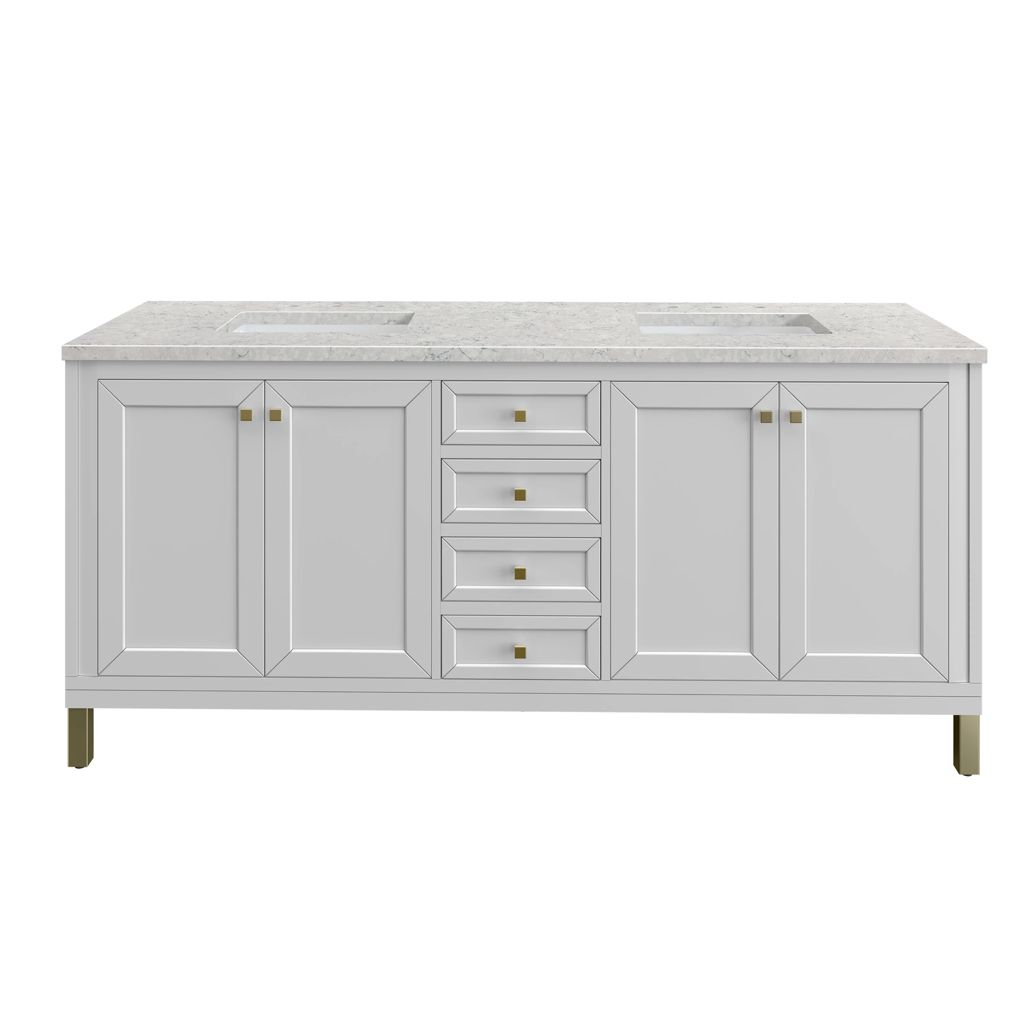 Chicago 72" Double Vanity, Glossy White, w/ 3 CM Eternal Jasmine Pearl Silestone® Top