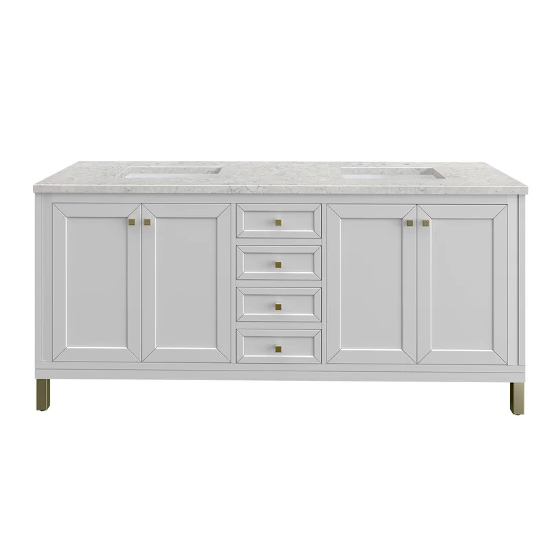 Chicago 72" Double Vanity, Glossy White, w/ 3 CM Eternal Jasmine Pearl Silestone® Top