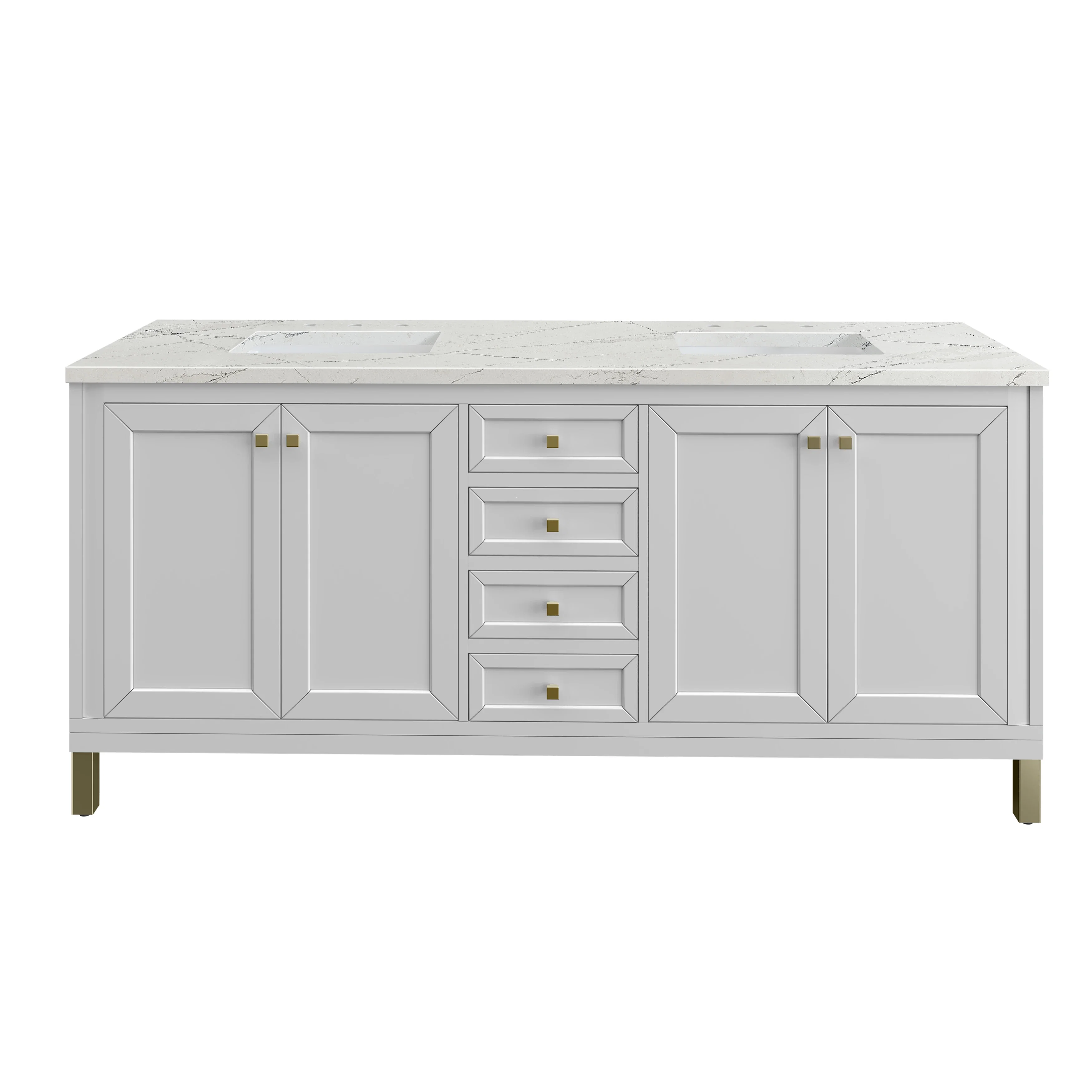 Chicago 72" Double Vanity, Glossy White, w/ 3 CM Ethereal Noctis Silestone® Top