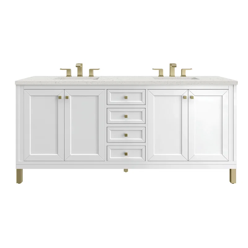 Chicago 72" Double Vanity, Glossy White, w/ 3 CM Lime Delight Silestone® Top