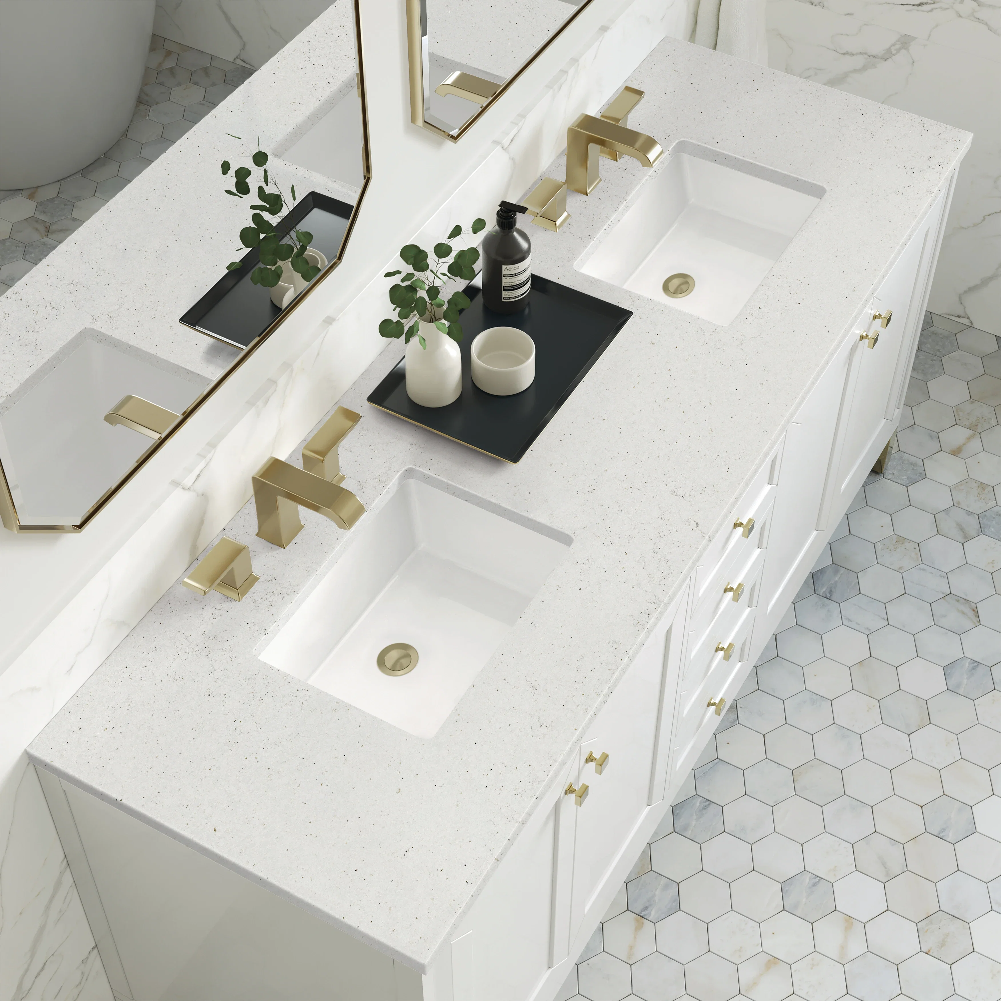 Chicago 72" Double Vanity, Glossy White, w/ 3 CM Lime Delight Silestone® Top