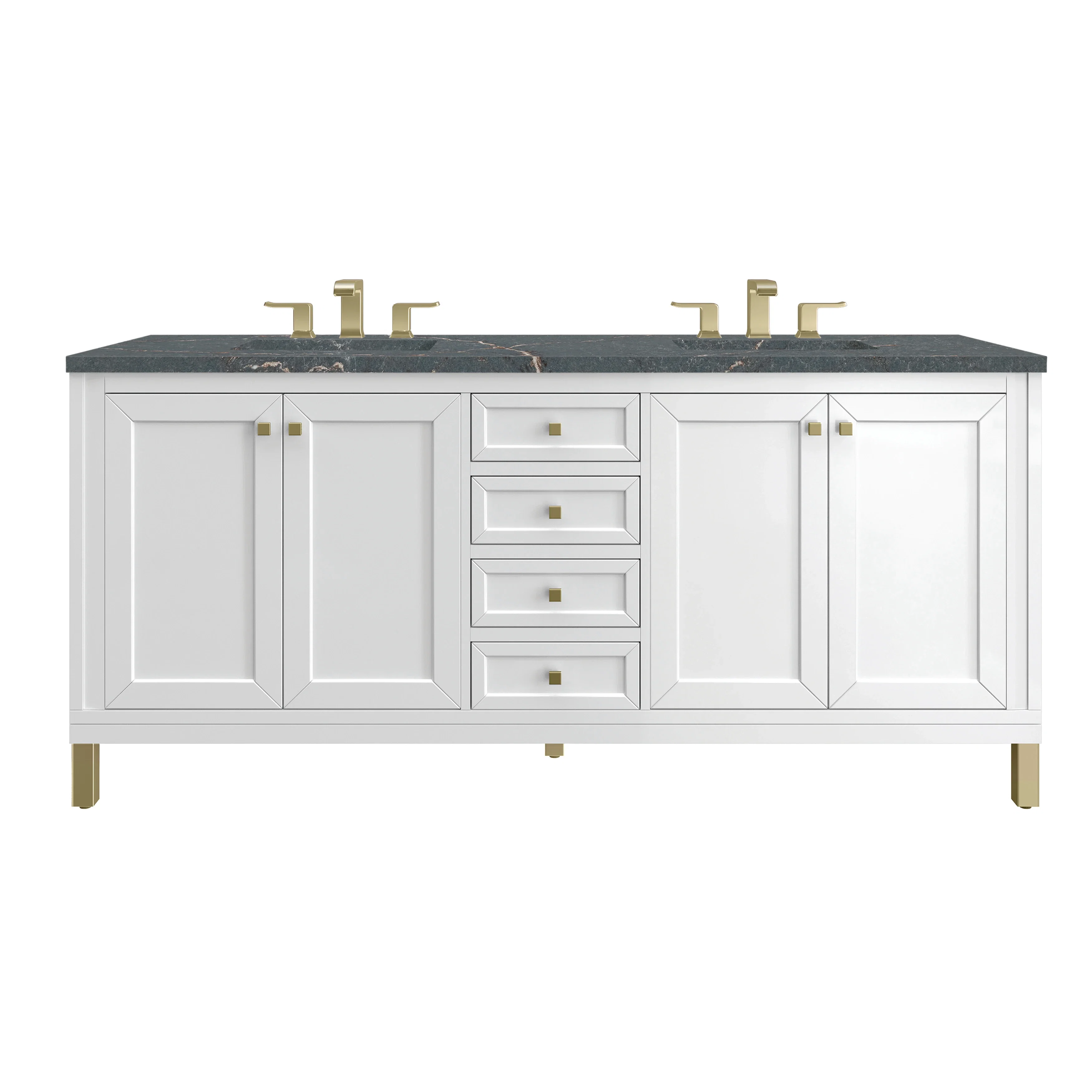 Chicago 72" Double Vanity, Glossy White, w/ 3 CM Parisien Bleu Silestone® Top