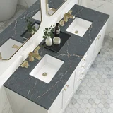 Chicago 72" Double Vanity, Glossy White, w/ 3 CM Parisien Bleu Silestone® Top