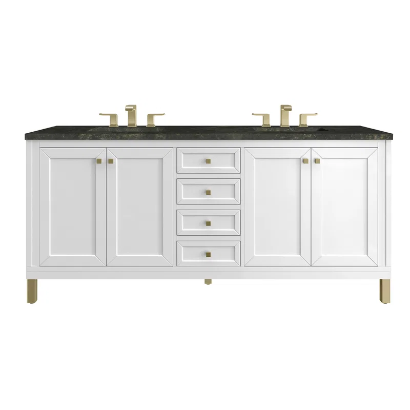 Chicago 72" Double Vanity, Glossy White, w/ 3 CM Phantome Eclos Top