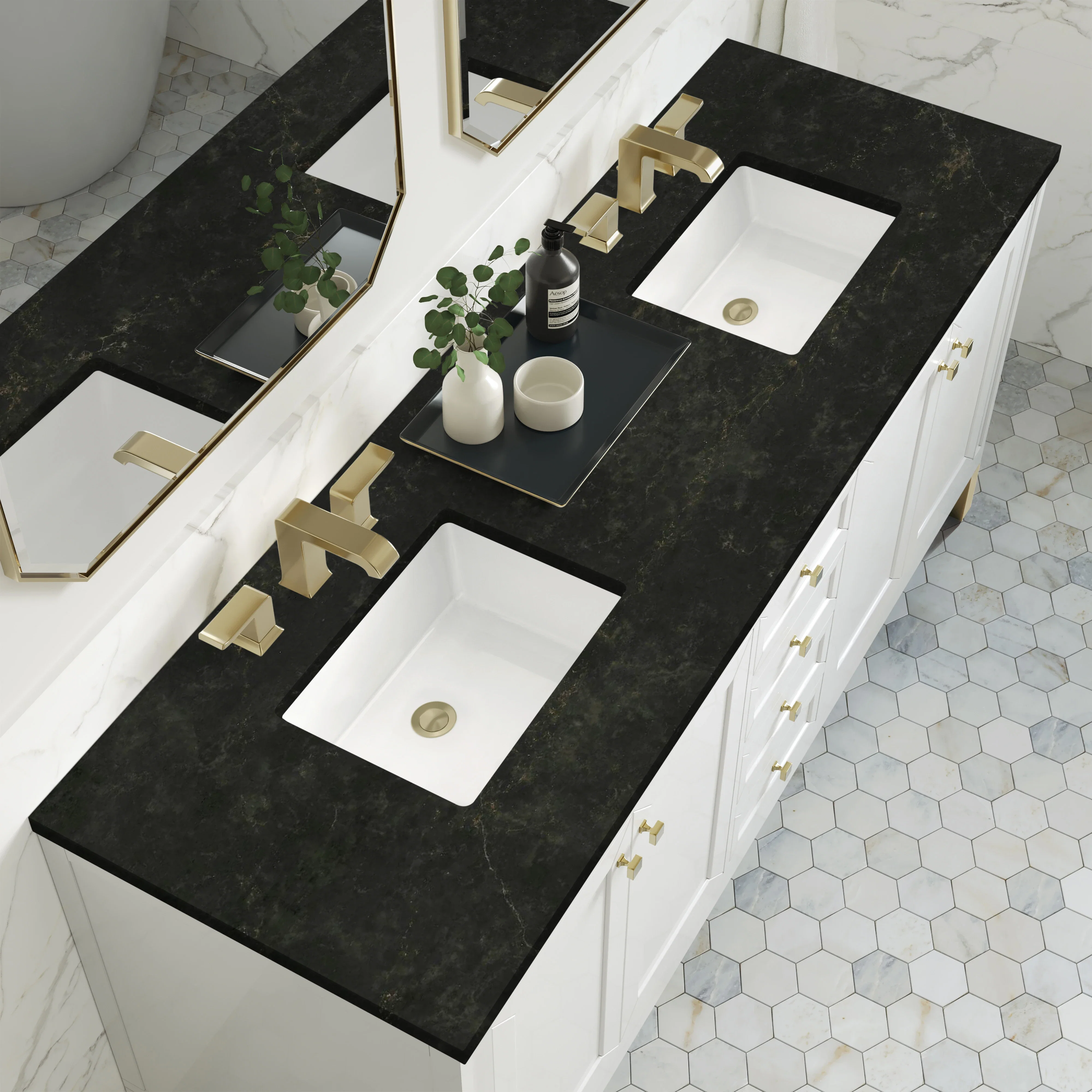 Chicago 72" Double Vanity, Glossy White, w/ 3 CM Phantome Eclos Top