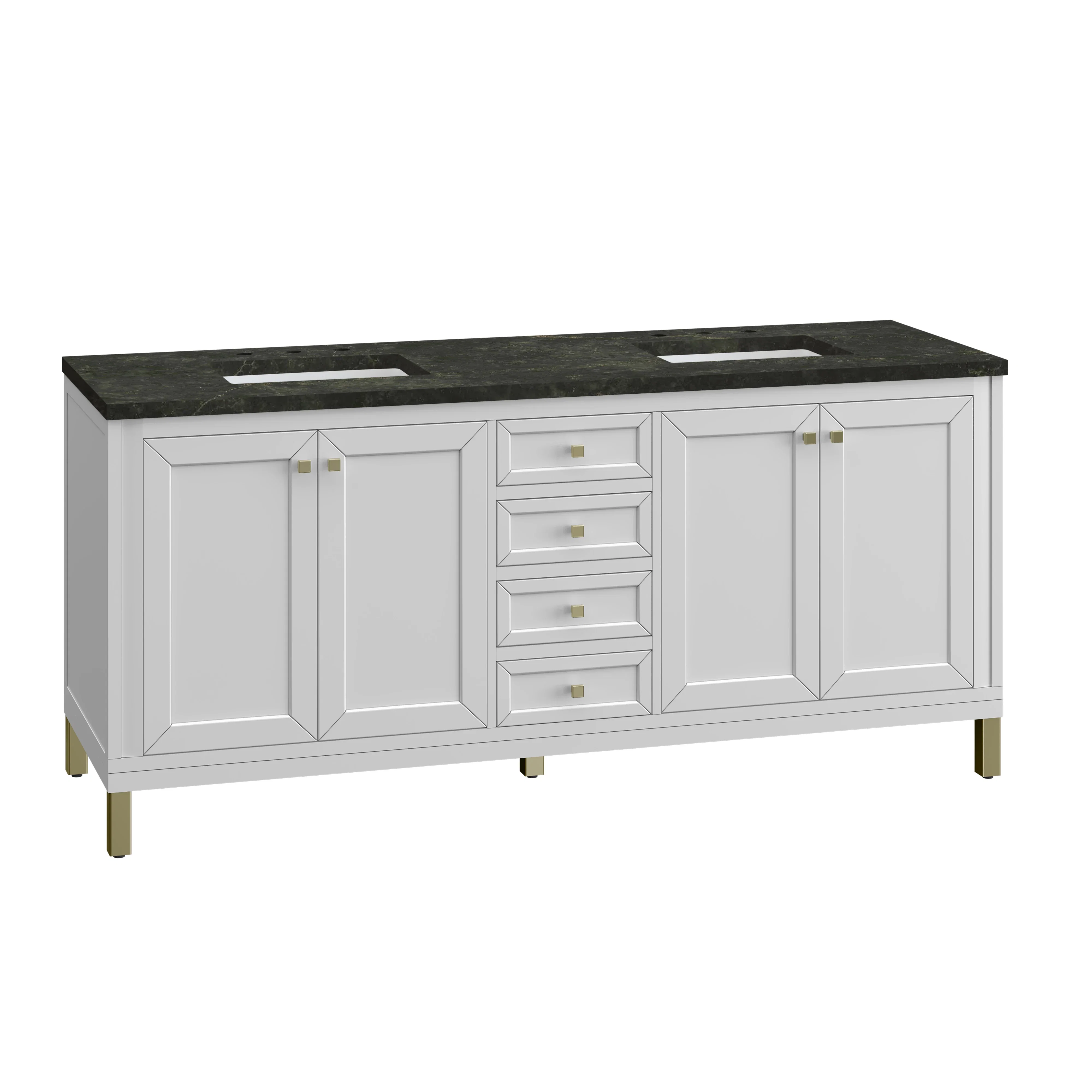 Chicago 72" Double Vanity, Glossy White, w/ 3 CM Phantome Eclos Top