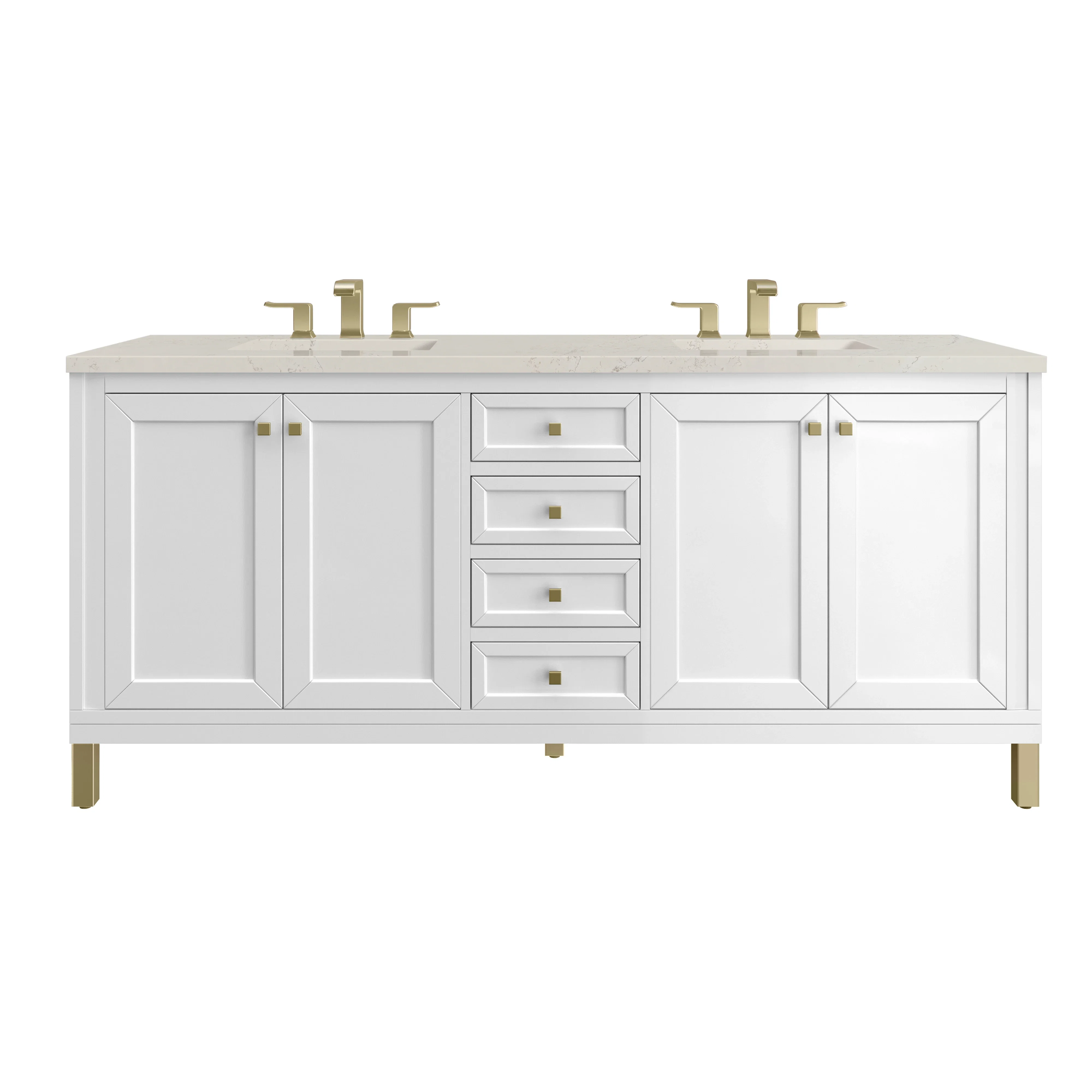 Chicago 72" Double Vanity, Glossy White, w/ 3 CM Siberian Silestone Top