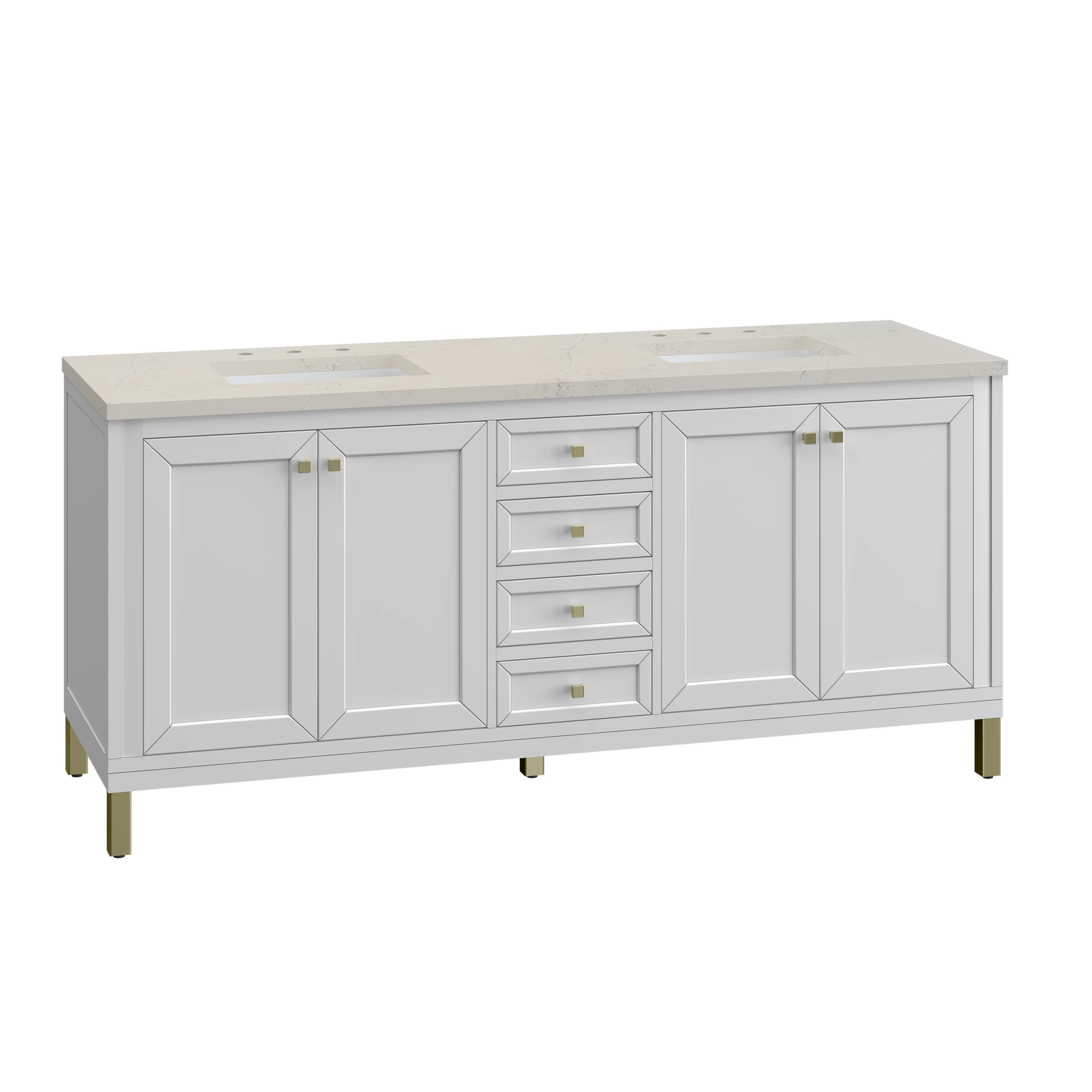 Chicago 72" Double Vanity, Glossy White, w/ 3 CM Siberian Silestone Top
