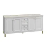 Chicago 72" Double Vanity, Glossy White, w/ 3 CM Siberian Silestone Top