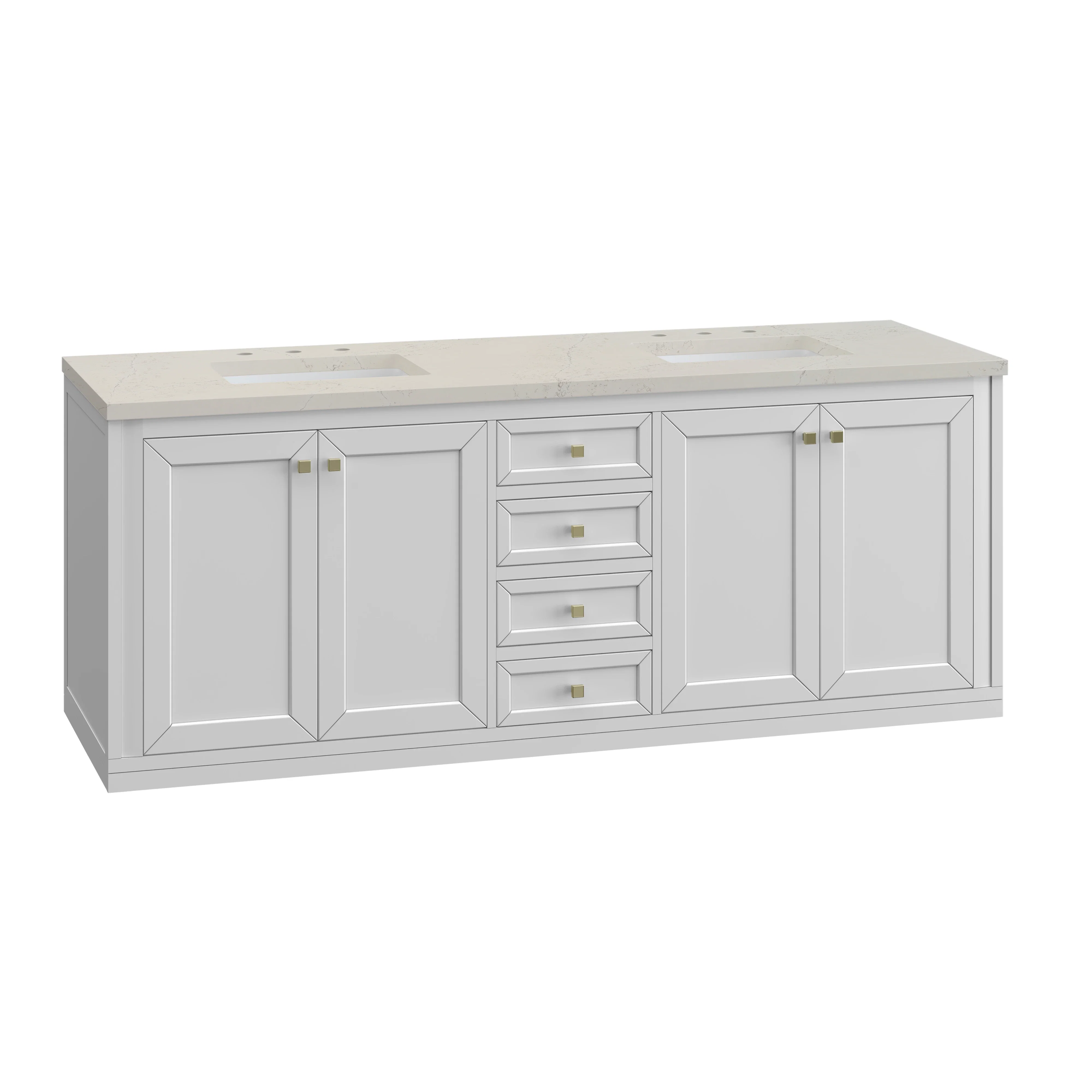 Chicago 72" Double Vanity, Glossy White, w/ 3 CM Siberian Silestone Top