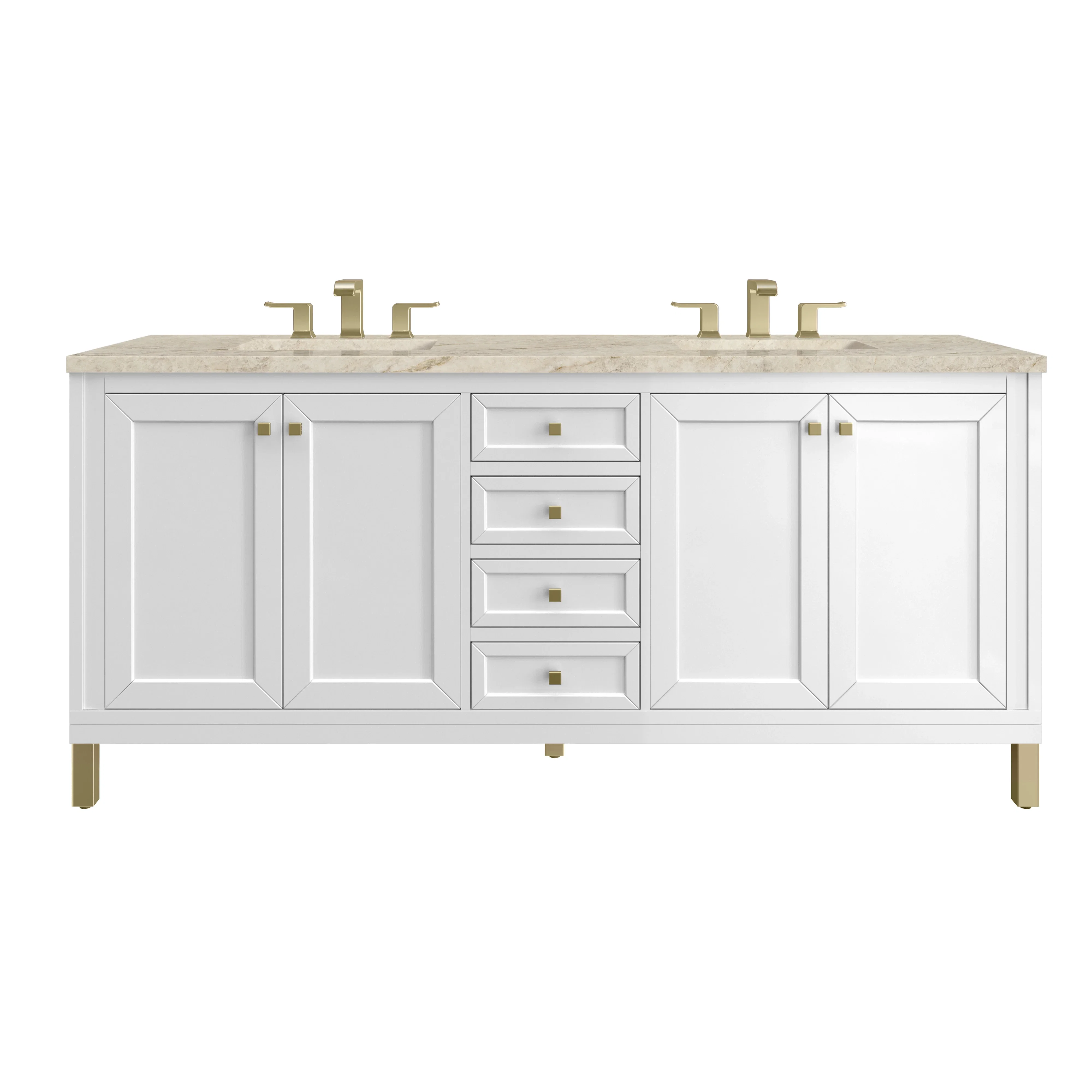 Chicago 72" Double Vanity, Glossy White, w/ 3 CM Tajnar Eclos Top
