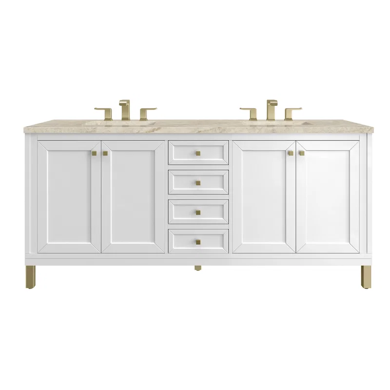 Chicago 72" Double Vanity, Glossy White, w/ 3 CM Tajnar Eclos Top