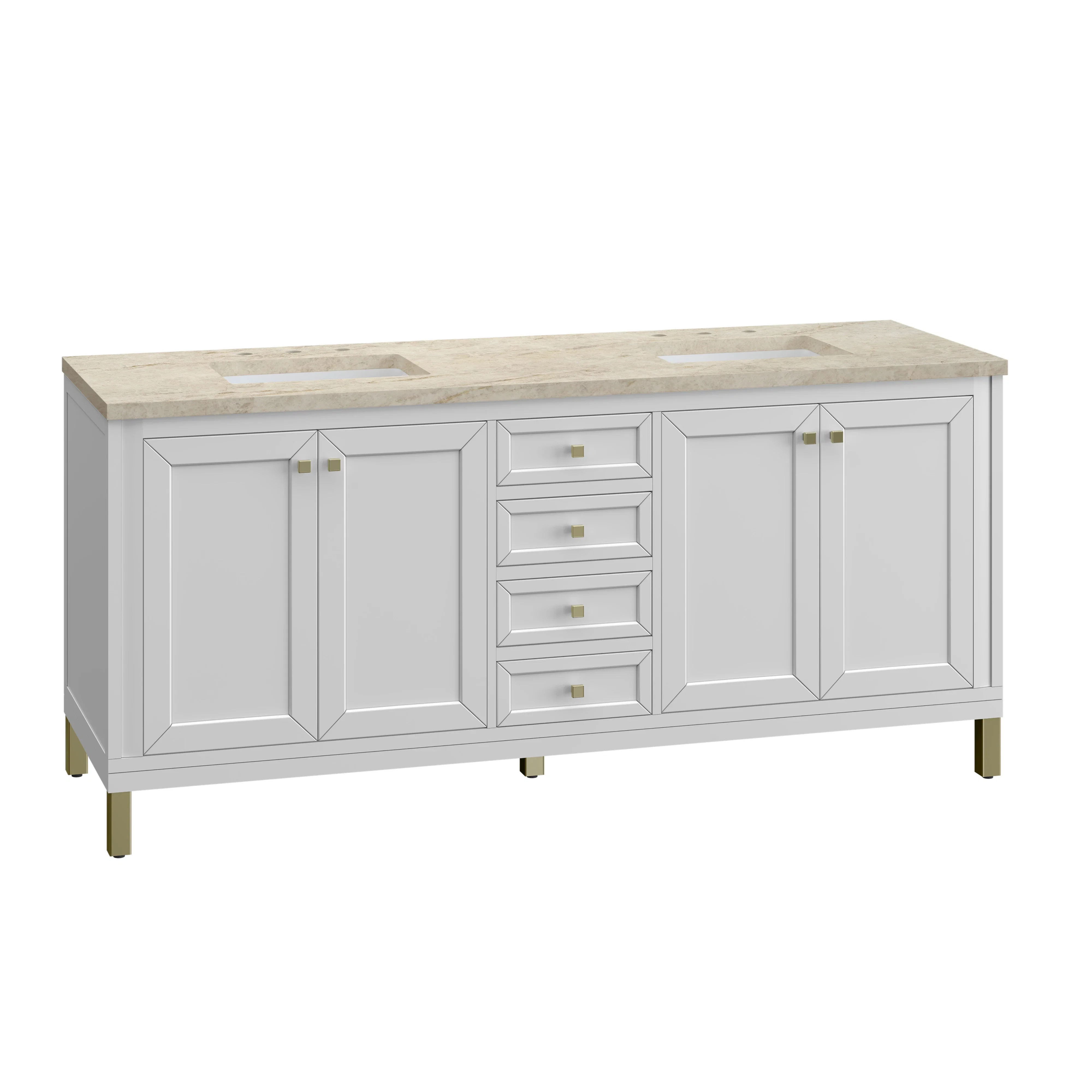 Chicago 72" Double Vanity, Glossy White, w/ 3 CM Tajnar Eclos Top