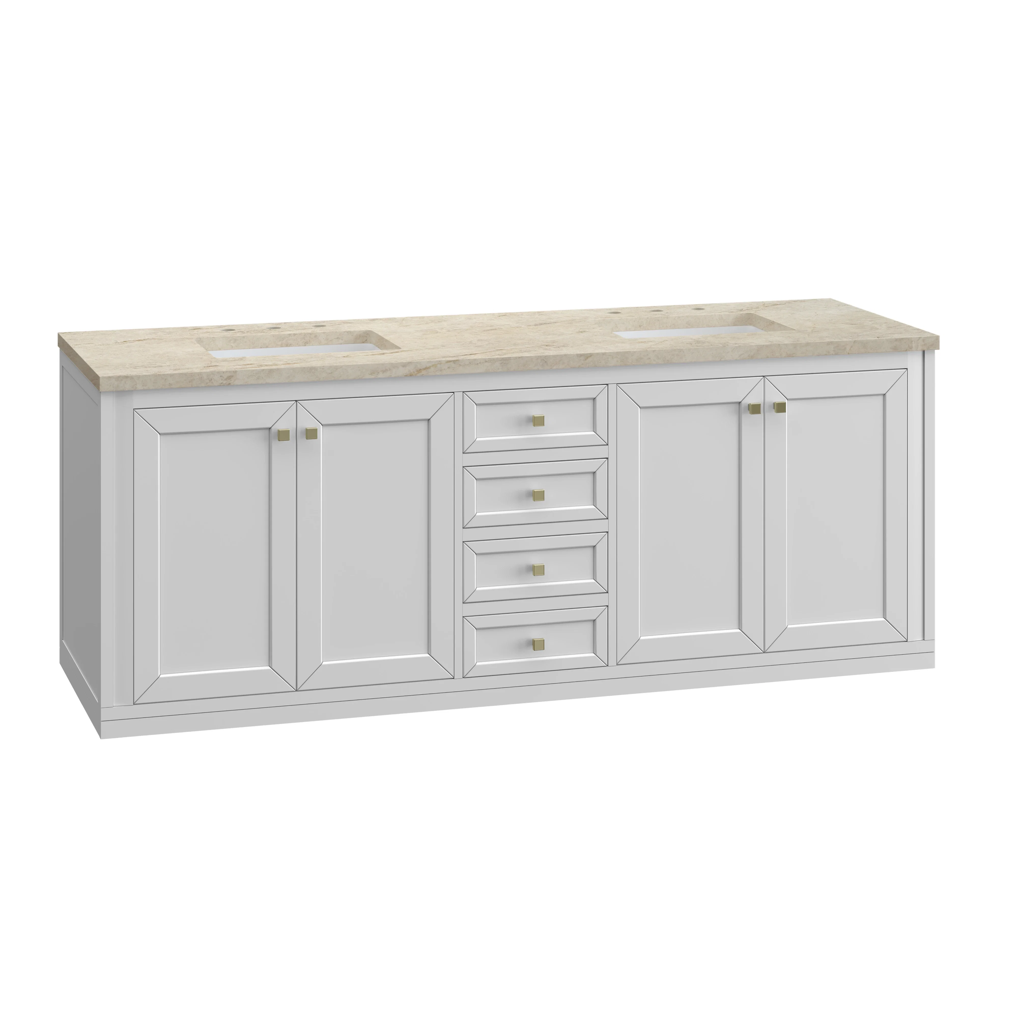 Chicago 72" Double Vanity, Glossy White, w/ 3 CM Tajnar Eclos Top