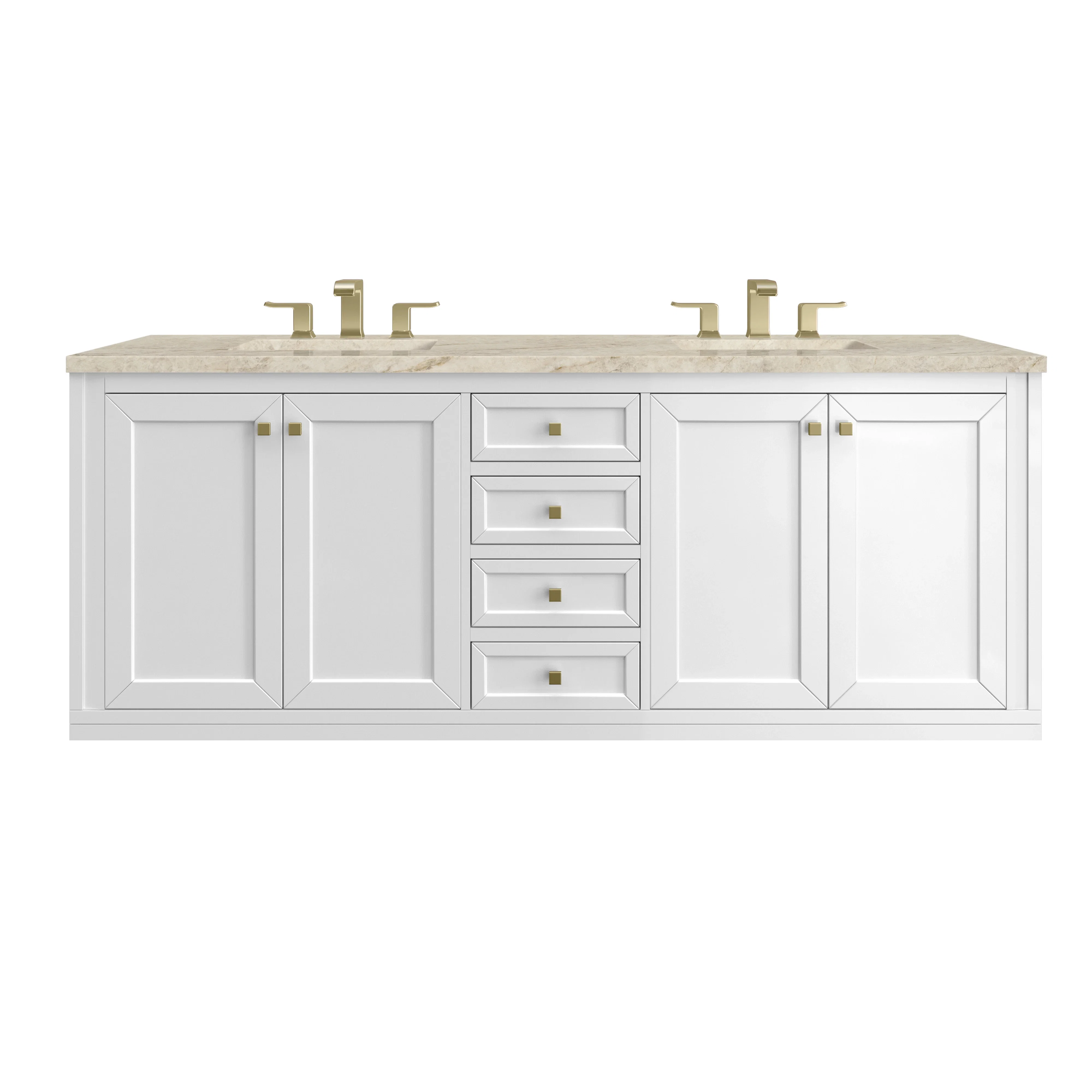 Chicago 72" Double Vanity, Glossy White, w/ 3 CM Tajnar Eclos Top