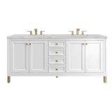 Chicago 72" Double Vanity, Glossy White, w/ 3 CM Victorian Silver Silestone® Top