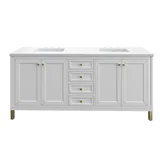 Chicago 72" Double Vanity, Glossy White, w/ 3 CM White Zeus Silestone® Top