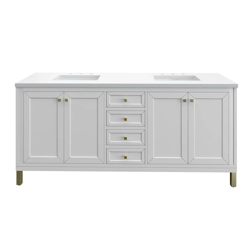 Chicago 72" Double Vanity, Glossy White, w/ 3 CM White Zeus Silestone® Top