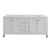 Chicago 72" Double Vanity, Glossy White, w/ 3 CM Eternal Jasmine Pearl Silestone Top w/ FreePower Wireless Charger