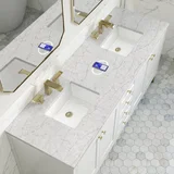 Chicago 72" Double Vanity, Glossy White, w/ 3 CM Eternal Jasmine Pearl Silestone Top w/ FreePower Wireless Charger