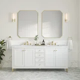 Chicago 72" Double Vanity, Glossy White, w/ 3 CM Ethereal Noctis Silestone Top w/ FreePower Wireless Charger