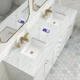 Chicago 72" Double Vanity, Glossy White, w/ 3 CM Ethereal Noctis Silestone Top w/ FreePower Wireless Charger