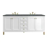 Chicago 72" Double Vanity, Glossy White, w/ 3 CM Parisien Bleu Silestone® Top w/FreePower Wireless Charger