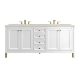 Chicago 72" Double Vanity, Glossy White, w/ 3 CM Siberian Silestone Top w/FreePower Wireless Charger
