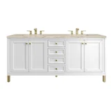 Chicago 72" Double Vanity, Glossy White, w/ 3 CM Tajnar Eclos Top w/FreePower Wireless Charger