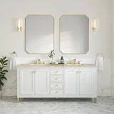Chicago 72" Double Vanity, Glossy White, w/ 3 CM Tajnar Eclos Top w/FreePower Wireless Charger