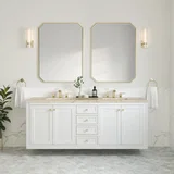 Chicago 72" Double Vanity, Glossy White, w/ 3 CM Tajnar Eclos Top w/FreePower Wireless Charger
