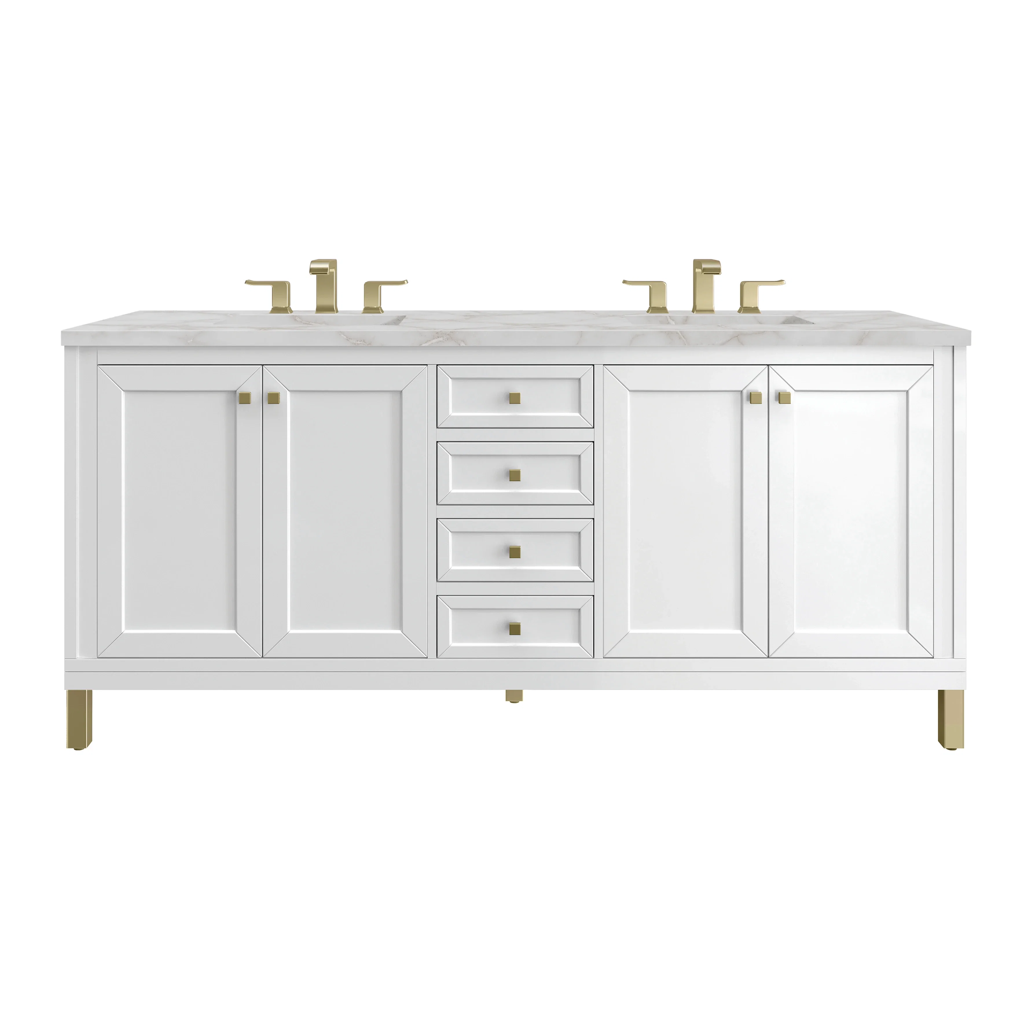 Chicago 72" Double Vanity, Glossy White, w/ 3 CM Victorian Silver Silestone Top w/ FreePower Wireless Charger