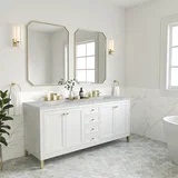 Chicago 72" Double Vanity, Glossy White, w/ 3 CM Victorian Silver Silestone Top w/ FreePower Wireless Charger